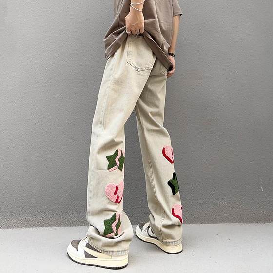 Spring and Autumn Love Embroidered Jeans Men's Straight Trendy Brand Versatile Japanese Retro Hong Kong Style High Street Washed Pants
Spring and Autumn Love Embroidered Jeans Men's Straight Trendy Brand Versatile Japanese Retro Hong Kong Style High Street Washed Pants