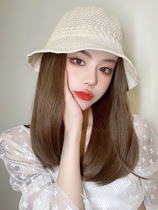 Wig cap Child autumn Fashion Korean version Chaonets Red fisherman hat with long hair integrated shading sunscreen hat inner button hairstyle