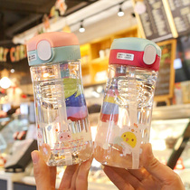 Cute ins style student water Cup kindergarten portable plastic girl resistant to fall creative personality suction tube Cup with rope