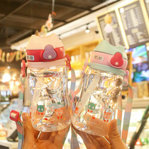 Creative cartoon cute baby straws water Cup portable child strap children kindergarten summer plastic