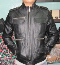New products Foreign Trade Day Single black zipper Regular sashimi men long sleeves Body Locomotive Jacket Genuine Leather Leather Clothing