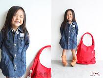 Foreign Trade New Blue Day Ensemble Day Solo Girls Long Sleeve Vintage Make Old Denim Shirt Dress Parenting