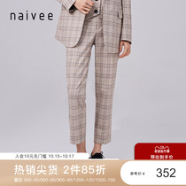 Mall with naivee Navy 2021 autumn commuting workplace high waist Plaid nine points pencil pants women