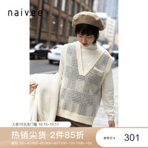 Mall with naivee Navy autumn and winter retro intellectual academic style diamond check loose sweater vest