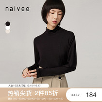 Mall with naivee Navy 2021 autumn commuter high collar slim black and white camel base shirt T-shirt women