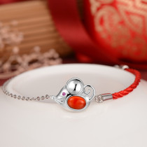 This Life Year Female Red Rope Rat Bracelet Rat Year Zodizodiac Zodiac Mouse Mascot Hand Rope Pure Silver Ornament Birthday Present