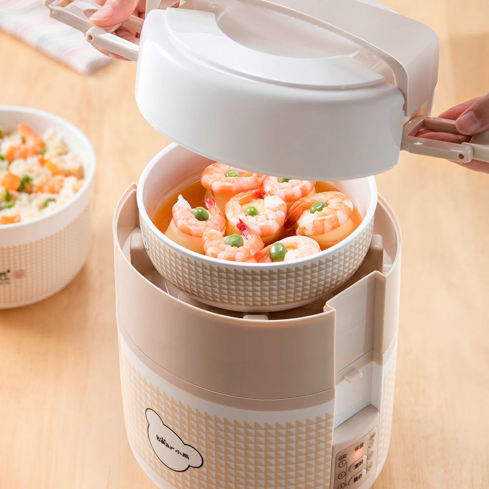 小熊电热饭盒双层陶瓷预约定时保温可插电加热蒸煮便携带饭电饭盒