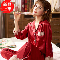 Japan Red Pyjamas Woman Senior Sensation This Year Real Silk Suit Spring Autumn Long Sleeve Sexy Ice Silk Fashion Tide