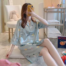 Japanese GP Ice Silk Sleeping Skirt Womens Summer Short Sleeve Shirt Pyjamas New Students Can Outwear Spring And Autumn Home Clothes