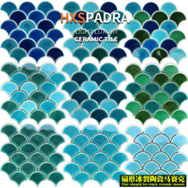 HXSpaDRA Moroccan Fan-shaped Mosaic Net Red Green Swimming Pool Background Wall Tile
