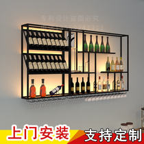 Wine rack wall-mounted wrought iron dining room wall wine cabinet against the wall Simple bar shelf Living room creative wine rack shelf