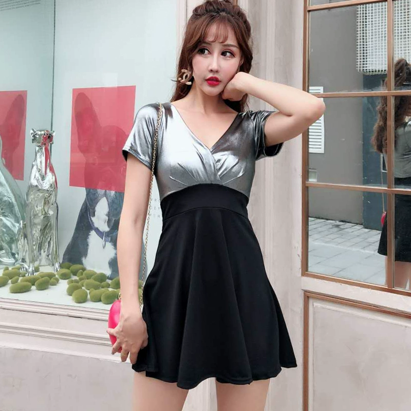 Deep V sexy váy sân khấu biểu diễn trang phục eo thon eo thấp cắt một đường váy hộp đêm của phụ nữ phụ nữ phụ nữ tính khí váy - A-Line Váy