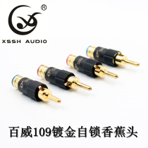 Budweiter 109 Self-Lock Free Welding Pure Copper Gold Plated Macroporous Diameter Horn Wire Joint Banana Head Plug