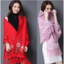 2019 fashion womens autumn and winter new thickened warm cashmere shawl Korean version tassel with sleeve cloak coat female