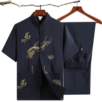 Summer Tang dress mens short-sleeved suit Middle-aged and elderly Chinese Hanfu Mulberry silk half-sleeve Chinese style loose dad outfit