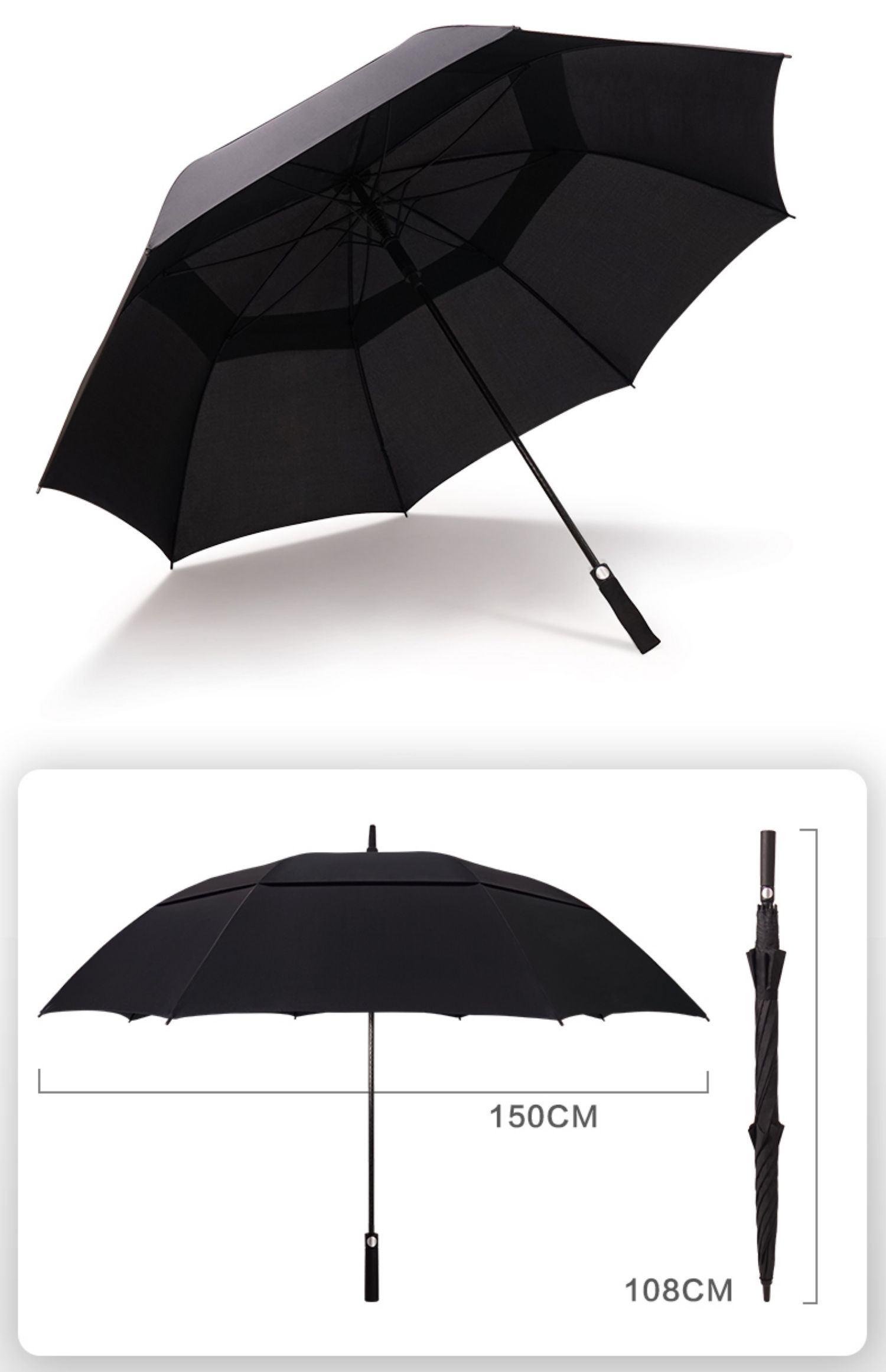 超大商务长柄雨伞加厚特大双人三人大号四人迎宾伞直柄黑色加大男