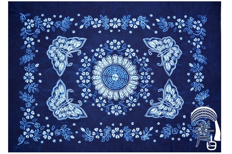 云南民族大理白族特色纯手工扎染小床单 沙发布 餐桌布[太阳花蝶]