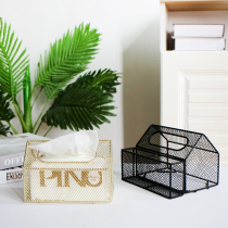 Tissue box Nordic INS creative living room remote control storage box Decorative small ornaments Gold Wrought iron paper box