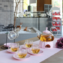 Fruit teapot set Transparent glass teapot Candle heating flower tea set European Ceramic afternoon tea tea set