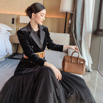 Black gold velvet blazer light luxury fashion temperament goddess Fan high-end female president formal business suit spring