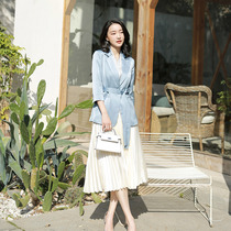 Zhang Nianen custom blue 70% sleeves acetate suit jacket white pleasant-skirt half skirt professional suit skirt woman