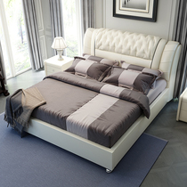 Leather bed 1 8 m genuine leather soft bag 1 5 tatami storage minimalist with modern light lavish Nordic mid-and mini-type double bed