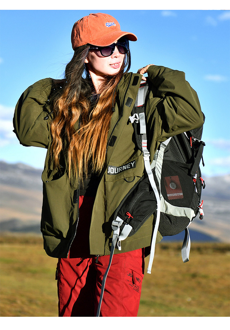 北京森林户外新品休闲旅行宽松显瘦速干加绒连帽工装风开衫外套女