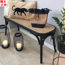 Nordic rattan choreography modern minimalist home doorway changing shoes stool close to wall strip stool net red solid wood bed tail stool
