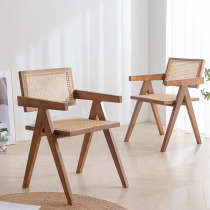 Nordic Rattan Chairs Brief Armchair Dining Chair Home Silence Guests Solid Wood White Wax Wood Balcony Casual Rattan Chair