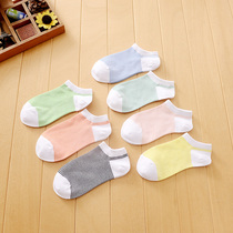 Womens spring and summer thin sports leisure short socks candy color stripes low top socks cycling running sports socks