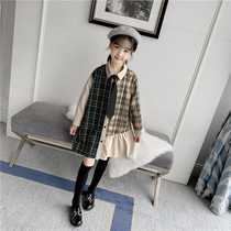 British next kisses girl dress 2020 Autumn New Korean version of foreign style contrast color plaid shirt dress