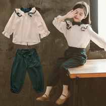 British next Kisss girl set 2020 new autumn fashion bow Korean version of the child two sets