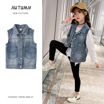 British next kiss girl coat 2020 Autumn New Korean version of foreign-style childrens middle and big child vest coat