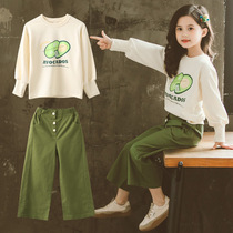 British next Kisss girl suit 2020 Autumn New Korean version of the big boy avocado foreign wide leg pants