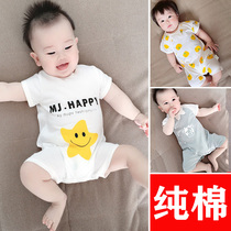 Newborn baby clothes Summer slim fit pure cotton short sleeve summer clothes Harvest supercute tennis red male and female conjoined clothes summer