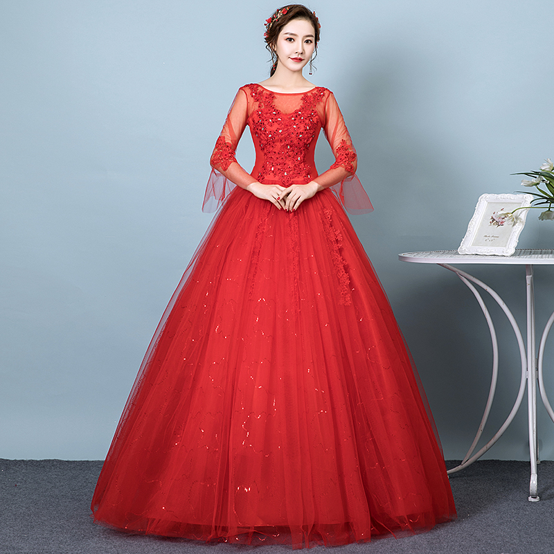 Main wedding dresses 2022 new red long sleeves wedding pregnant women large sizes slim and small subminimis approx.