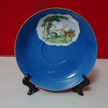 Cultural Revolution Blue Glaze Open Windows Pine Crane Old Plate Disk Tray Tangshan Five Porcelain Antique Disk Price