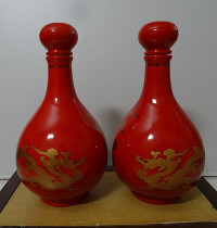 Red porcelain wine bottle dragon theme animal wine bottle tracing gold Jingdezhen wine bottle vase collection decoration real photo single bottle price