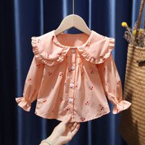 2021 autumn new baby girl shirt top outdoor lace doll shirt children Cherry foreign girl shirt