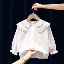 2021 autumn new girl shirt outdoor children White Princess cotton long sleeve shirt doll collar girl baby