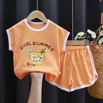 Female baby summer clothes 2021 summer new baby childrens clothing boys short-sleeved foreign style handsome two-piece suit top clothes