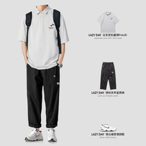 LAZY DAY original male outfit with summer polo shirt male short sleeve T-shirt loose reclamorous trouser suit tide