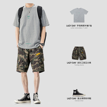 LAZY DAY original male costume summer with daily embroidery stamped T-shirt male loose camouflage overalls