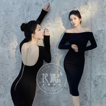 22 Shadows Personal Photo Photography Private Room Writing True Themed Clothing A Sexy Black Truffle Back Hemed Knitted One-piece Dress