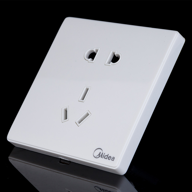 美的大面板开关插座五孔带usb二三插单双控开关16a空调插86型家用