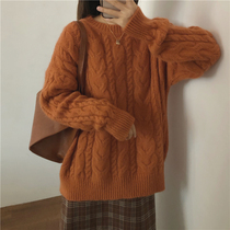 2020 autumn and winter lamb camel hair suede texture pure color round collar cover head retro numb sweater womens knitted sweatshirt blouse