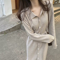 Autumn and winter new womens gentle wind inside the knee long sweater skirt loose slim bottoming knitted dress dress