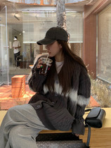 Grey knit cardiovert women 2021 fall new Korean version loose 100 hitch casual lazy wind thickened sweater jacket