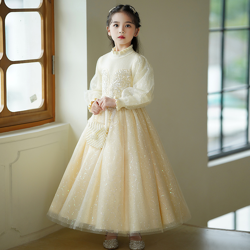 Princess Dress Girl Autumn Winter Ocean Qi Children Dress Dress Dress Winter Clothing 2023 New Girl Flower Dresses Winter-Taobao