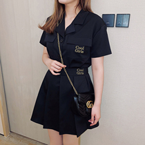 Big Code Womens Dress Korean Edition Casual College JK Uniform Fat Mm Display Slim Collar T-shirt Half Body Dress Two Sets Summer New